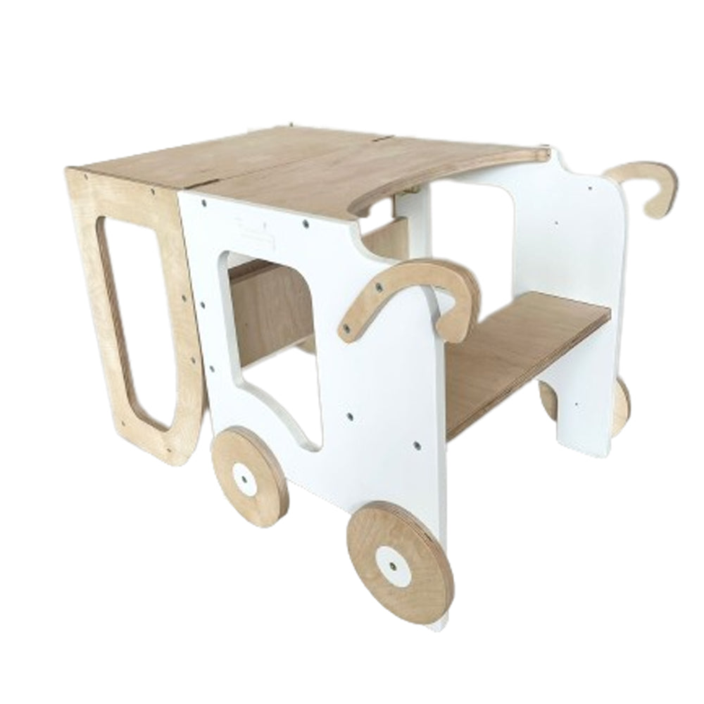 2in1 Lernturm und Sitz-Tischset im Auto-Look aus Holz, geeignet für Spielmöbel, Sitzmöbel für Kinder und Montessori Kinderzimmer