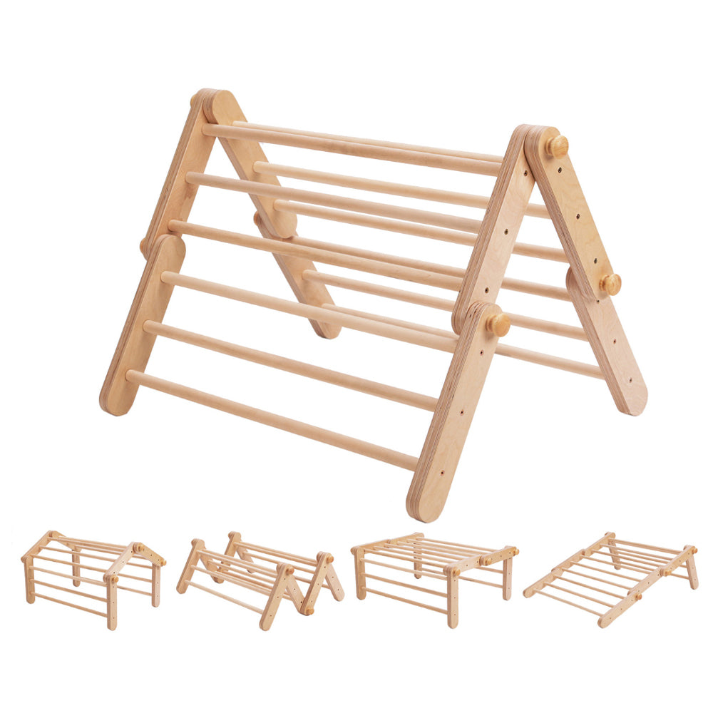 Pikler Kletterdreieck aus Naturholz, 4-teilig mit Rampe und Rutsche, ideal für Spiel & Bewegung Kinder, Montessori und Spielmöbel Kollektionen.
