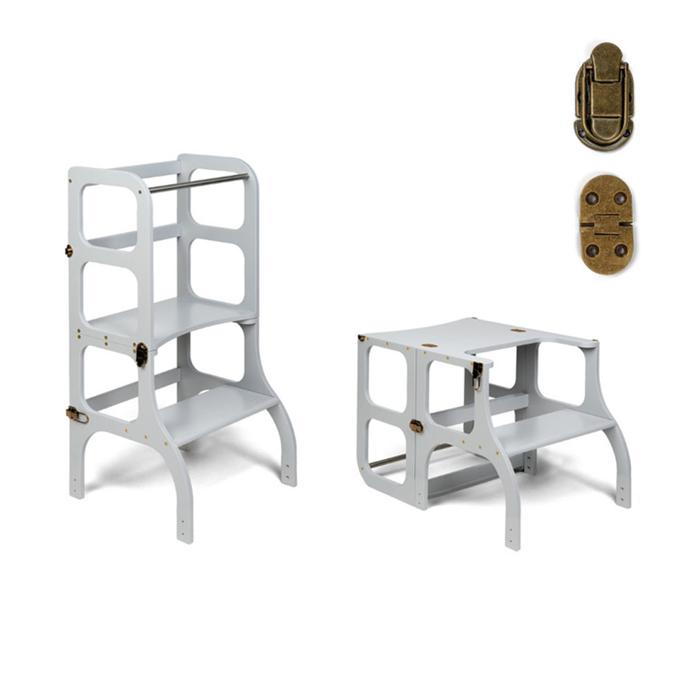 Graues Lernturm 2in1 umbaubar als Küchenhelfer und Sitzset aus Holz für Sitzmöbel Kinder Spiel & Bewegung Neu Pikler Montessori