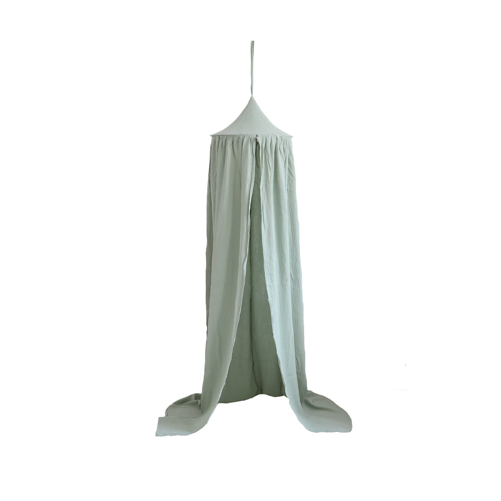 Baldachin aus 100% Bio-Baumwolle in Mint, 240 cm lang, ideal als gemütlicher Rückzugsort für Kinderzimmer und Spielbereiche.