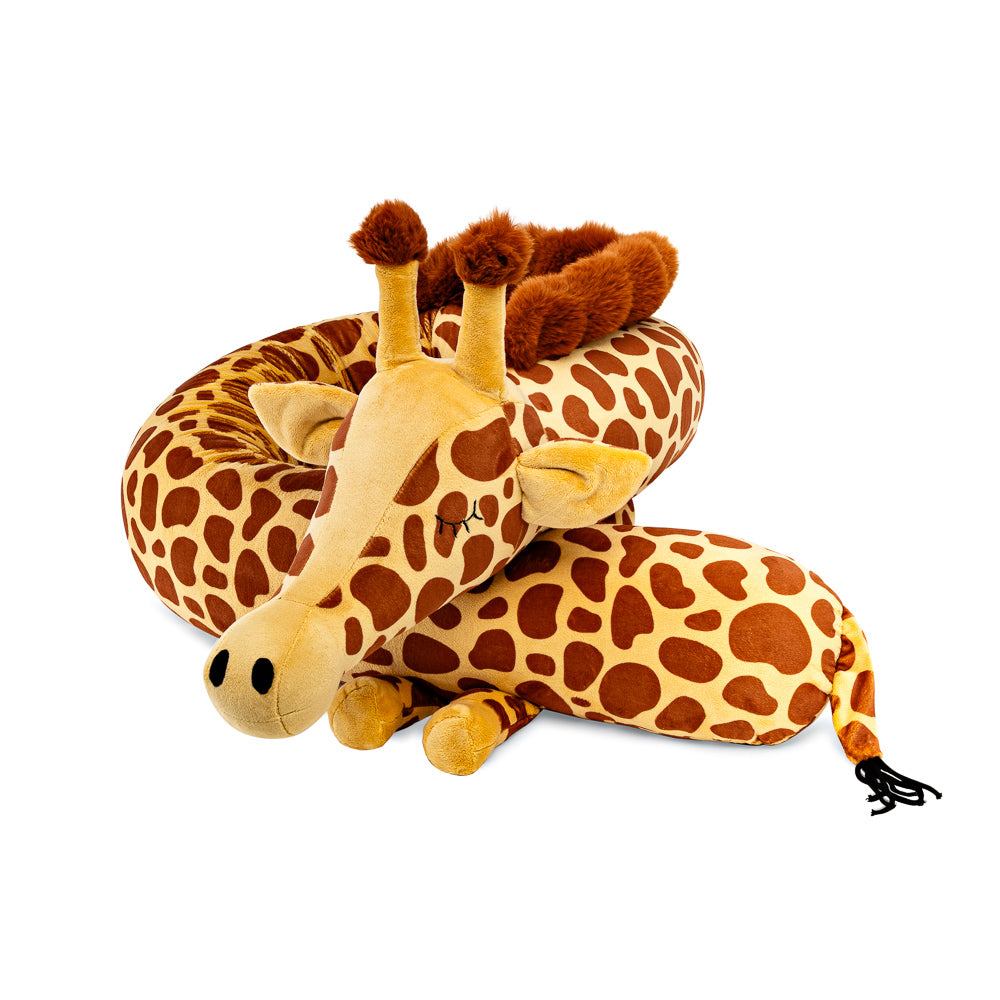 Weiches Bettschlange und Spielkissen Gerda die Giraffe mit kuscheligem Muster für Geborgenheit und Spielspaß im Kinderzimmer.
