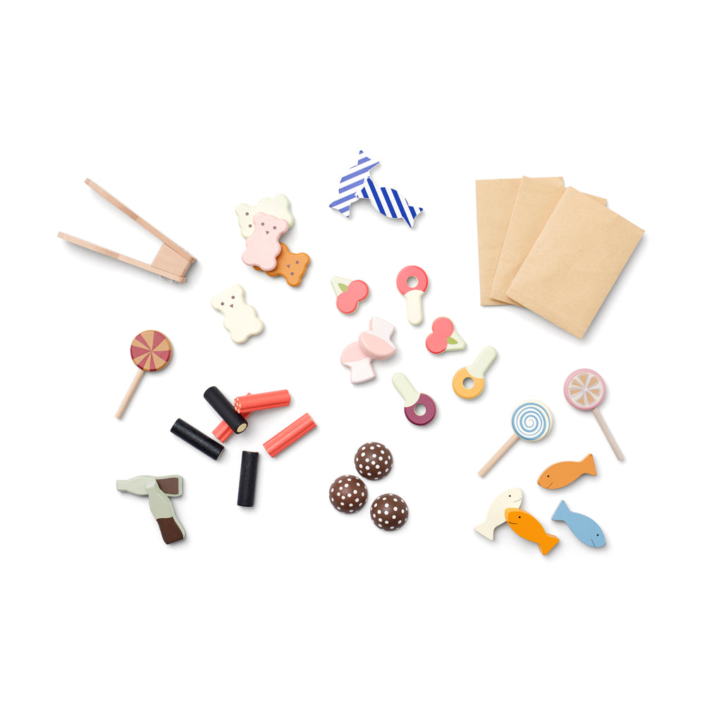 Buntes Candybar-Spielset aus Holz mit 36 Teilen, ideal für Kinderküchen und motorisches Spielzeug im Bereich Spielzeug & Spiele.