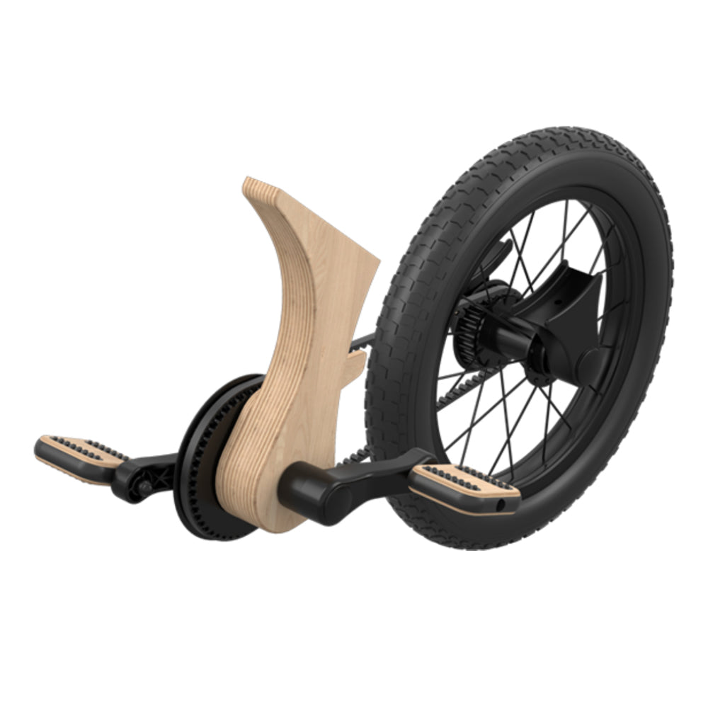 Erweiterungsset Pedale aus lackiertem Birkensperrholz mit Gummi-Riemen und Metallrad für modular umbaubares 3in1 Laufrad