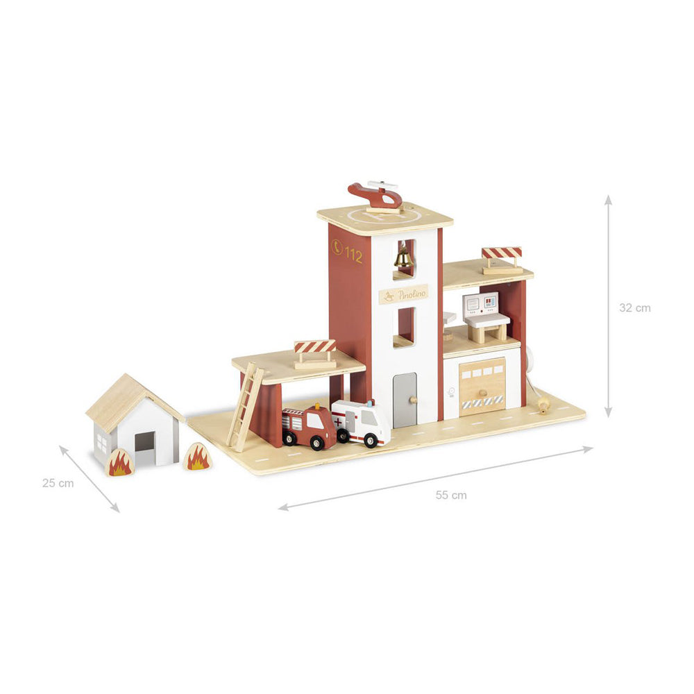 Holz-Feuerwehrwache mit Zubehör, 12-teilig, ideal für Kinder im Bereich Spielzeug & Spiele, Fahrzeuge & Transport Themenwelt.