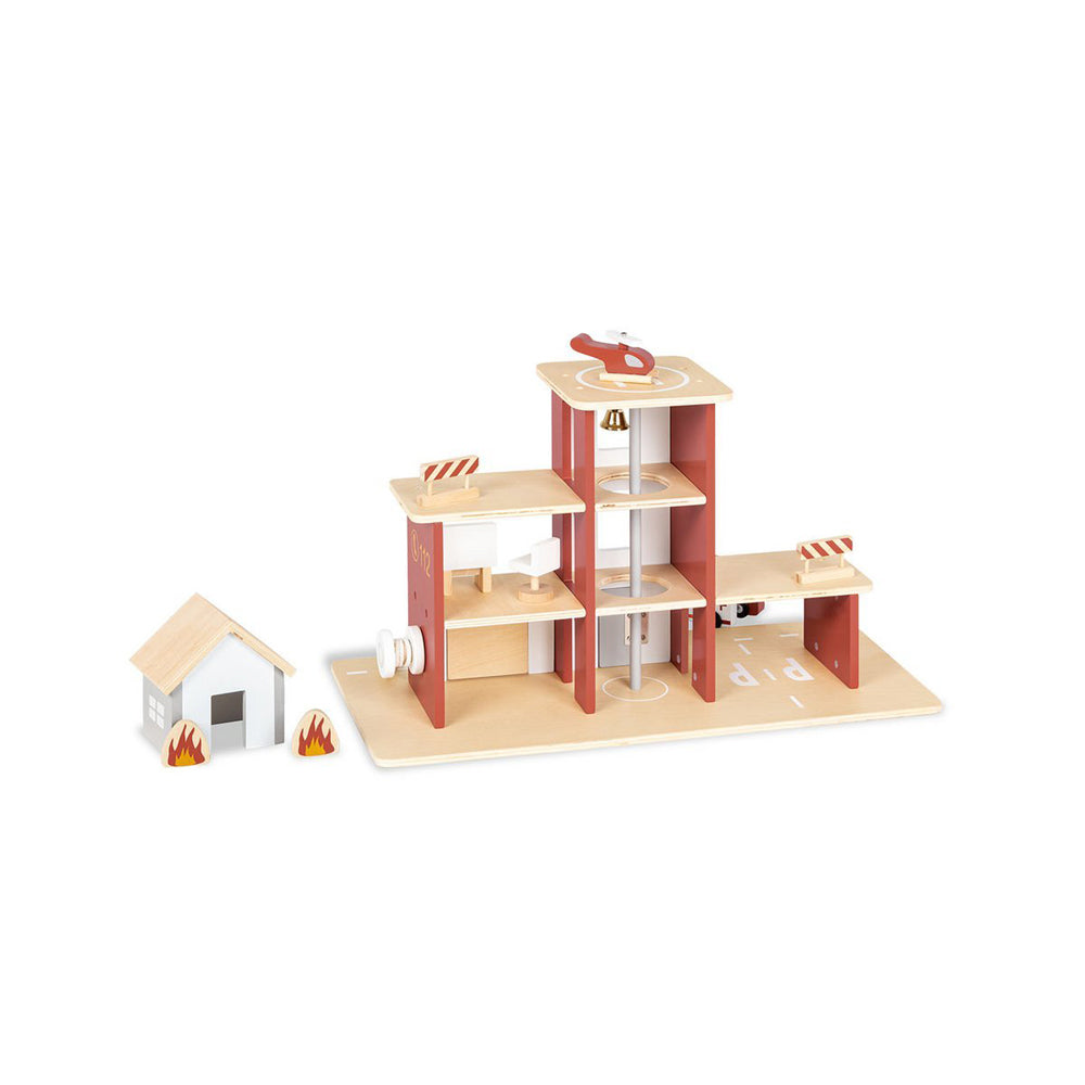 Feuerwehrwache aus Holz mit 12 Teilen, Teil der Sammlung Spielzeug & Spiele, Motorik- & Holzspielzeug für Kinder ab Neuheiten Fahrzeuge & Transport