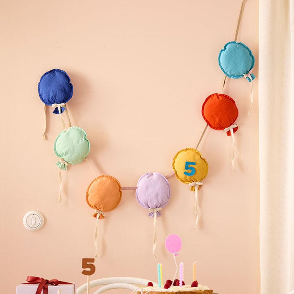Geburtstags-Girlande mit bunten Ballons und Zahl 5, ideal für Geschenke, Accessoires & Deko Kinderzimmer in Gelb und mehrfarben.