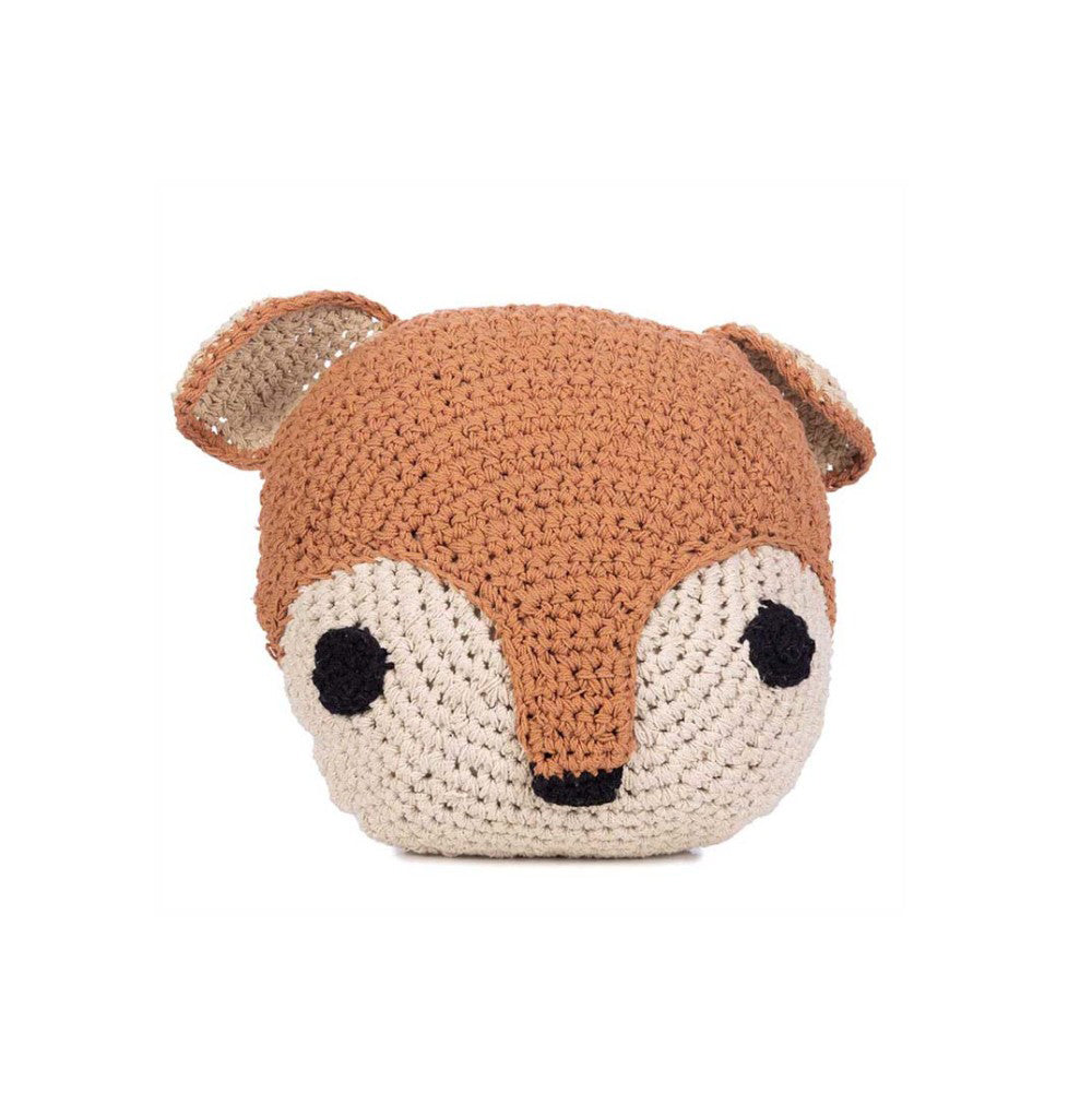 Handgehäkeltes Kuschelkissen mit Tiermotiv, ca. 38 cm Durchmesser, aus weicher Baumwolle für das Kinderzimmer.