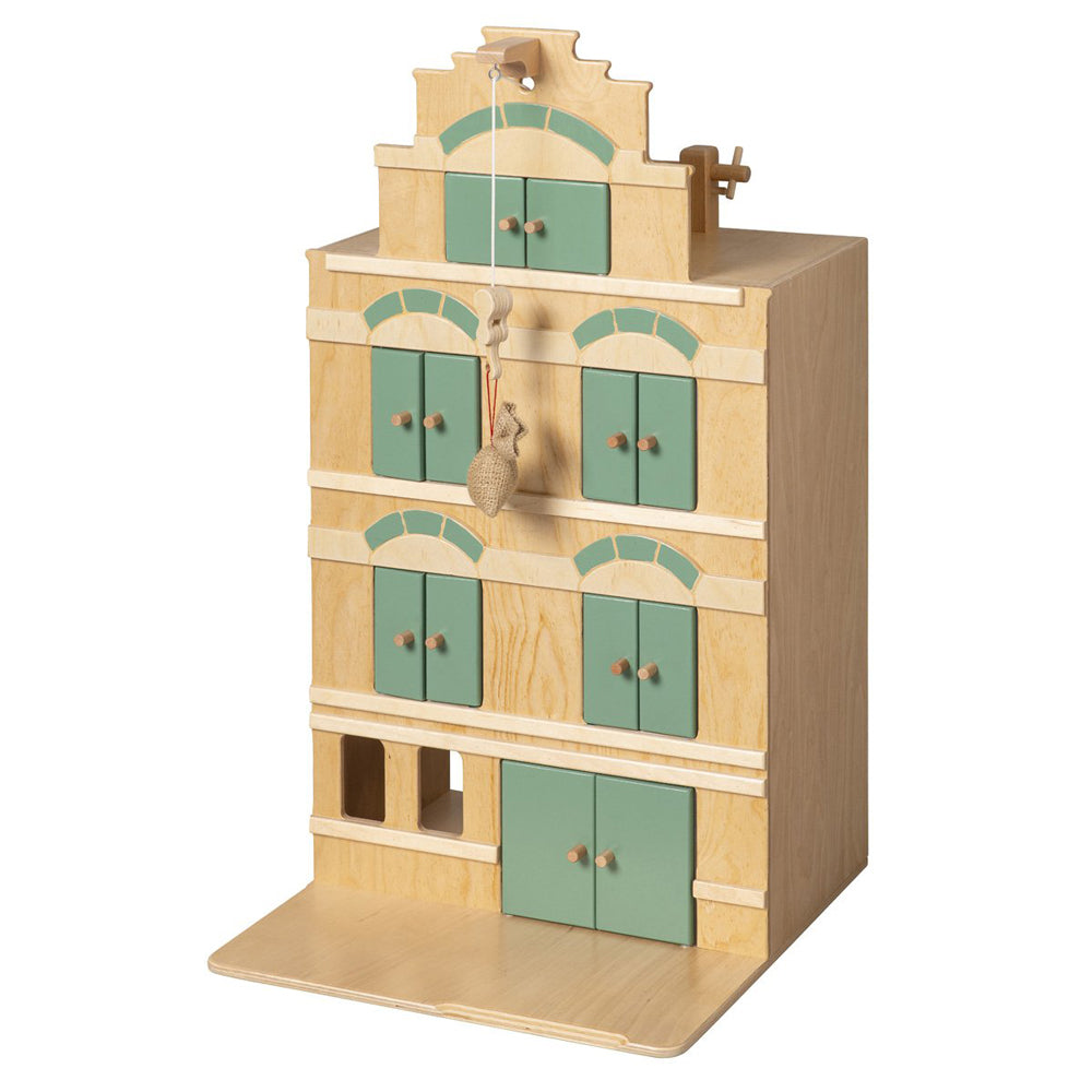 Holzspielhaus Lagerhaus mit Hebemechanismus, 47x44x80 cm, fördert Motorik und Kreativität, ideal für Spielzeug & Spiele, Motorik- & Holzspielzeug.