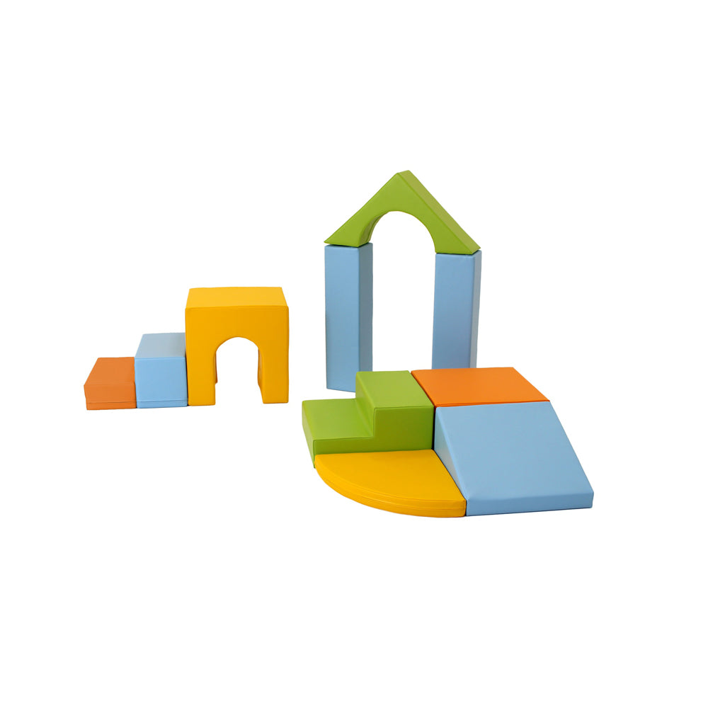 Motorikspielzeug Softblock 10-teiliges Bausteinset in Multicolor, fördert spielerisch Motorik, Gleichgewicht und kreatives Bauen im Kinderzimmer.