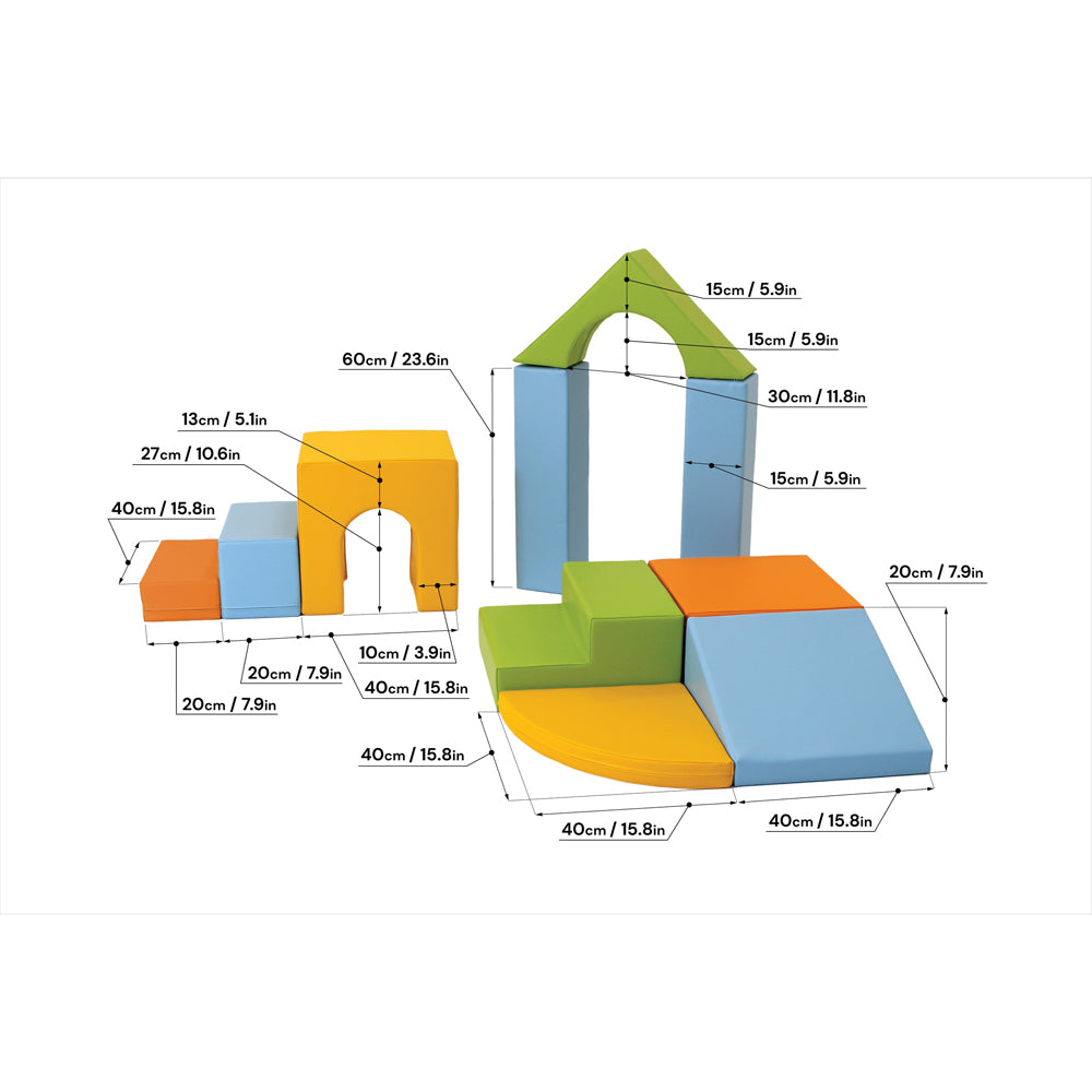 10-teiliges Softblock Bausteinset in Multicolor mit Maßen, ideal für spielerisches Lernen und Bewegung im Kinderzimmer, Spiel & Bewegung Kinder Neu.