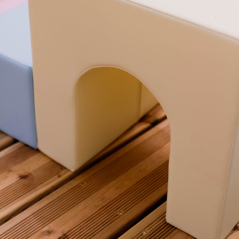 Softblock Bausteinset in pastellfarben, 10-teilig, weiche Formen für spielerische Bewegung und kreative Entdeckung im Kinderzimmer.