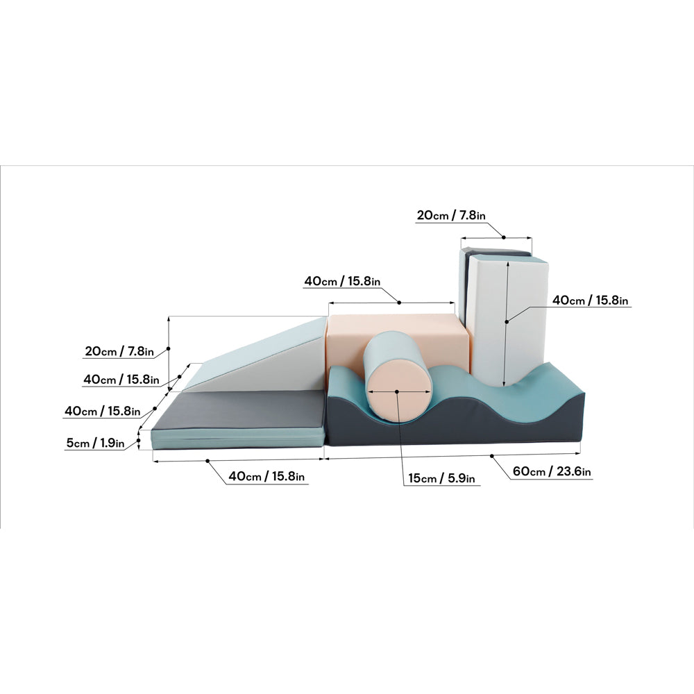 Motorikspielzeug Softblock 7-teiliges Bausteinset in blauem Pastell mit verschiedenen Formen aus Spiel & Bewegung Kinder Neu.
