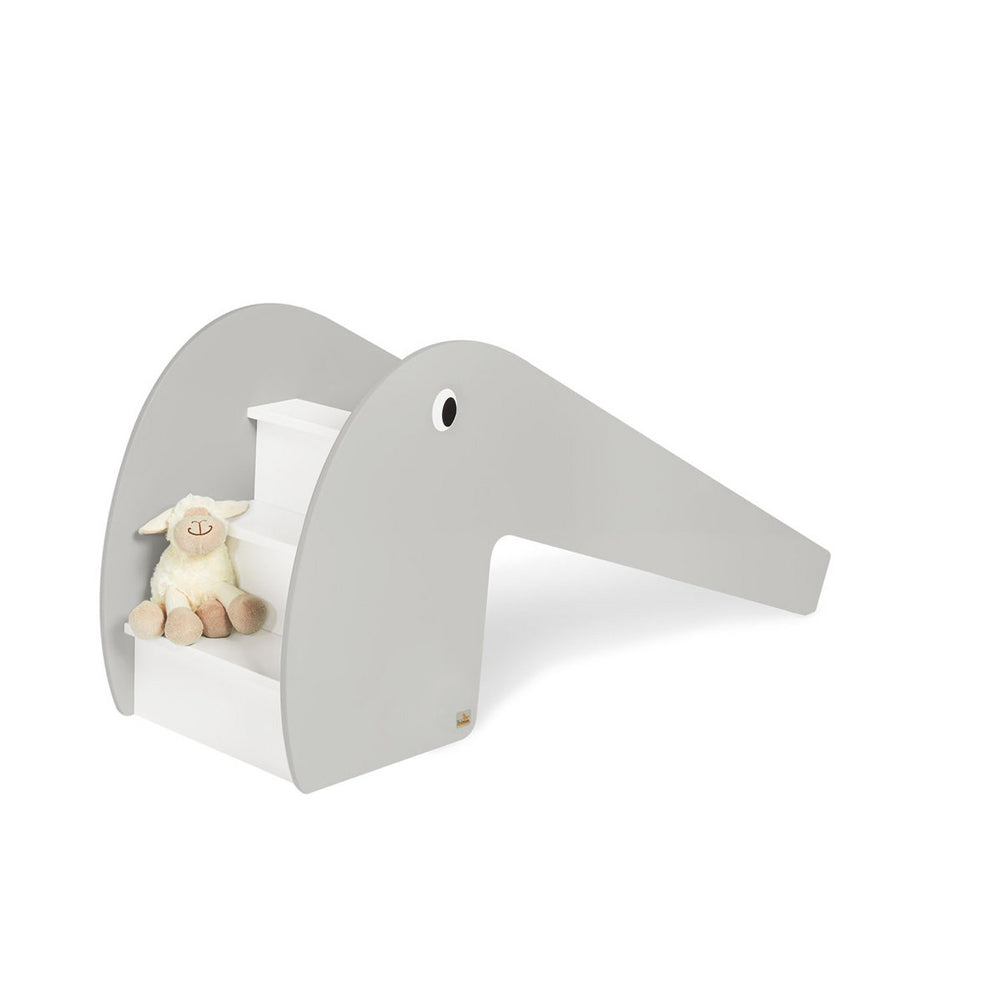 Graue Indoor Rutsche 118 cm mit Stufen und Elefantendesign, ideal für Spiel & Bewegung Kinder und Spielmöbel Neuheiten.