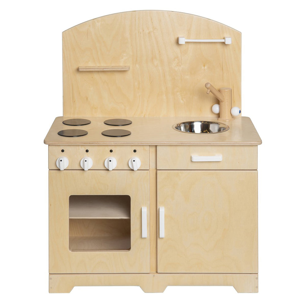 Holz-Kinderküche mit Kochfeldern und Metallspüle, spielerisch für Kreativität und Feinmotorik in Spielmöbel, Kinderküchen & Zubehör.