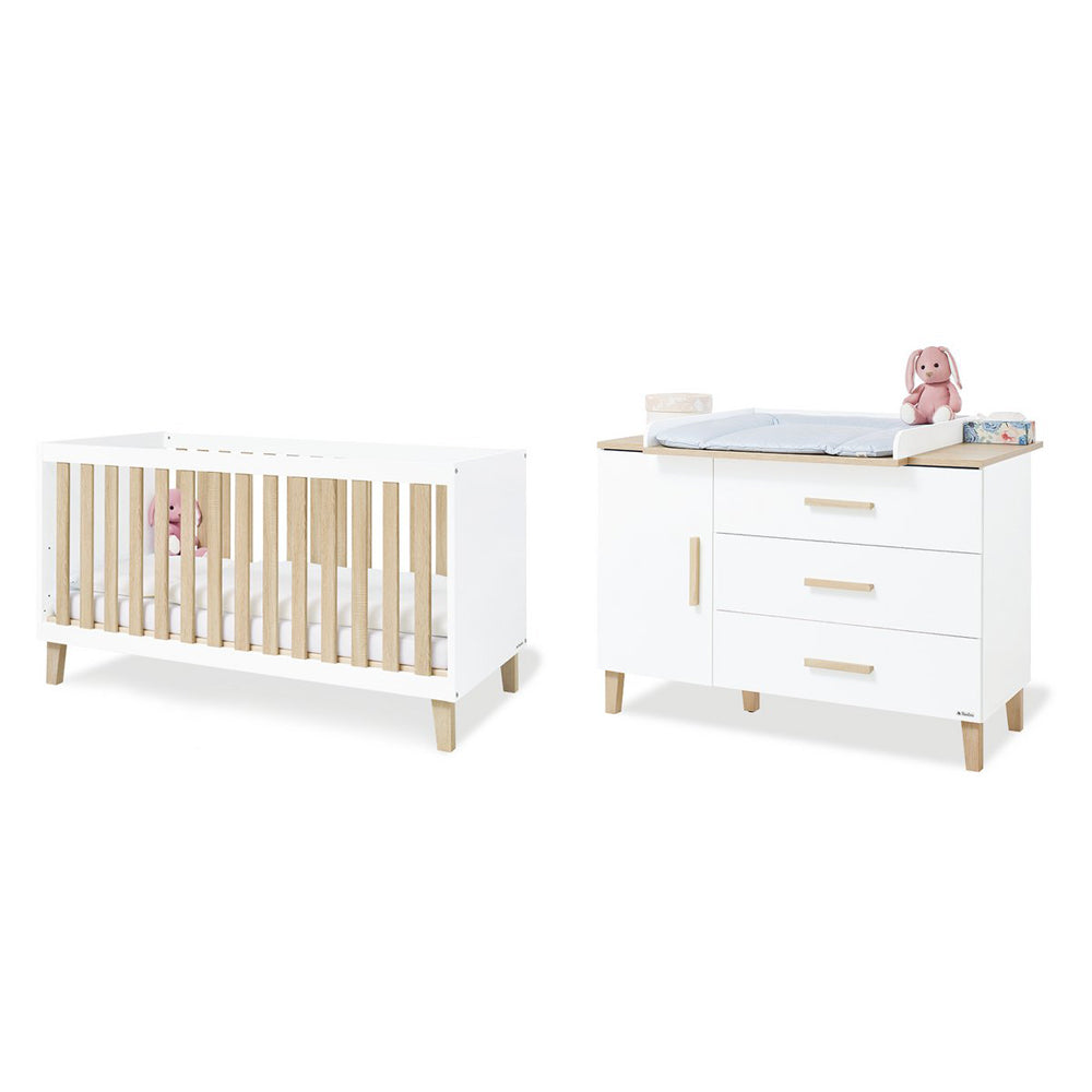 Modernes Babyzimmer-Set Lumi 2-teilig mitwachsendes Baby- und Kinderbett und Kommode aus Kinderzimmer Möbel Neu Kollektion.