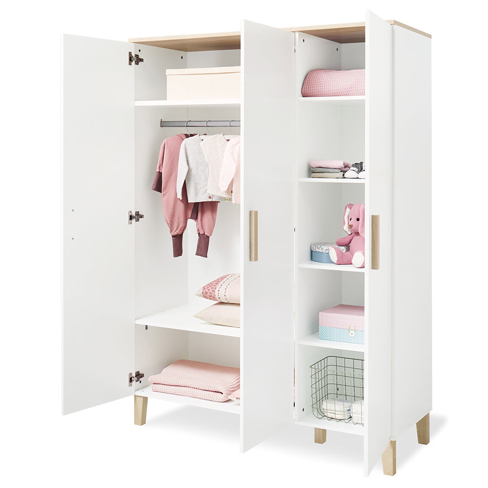 Kinderzimmer Kleiderschrank aus Set Lumi 3-teilig mit viel Stauraum, offen, moderne Baby- und Kindermöbel im Sale Neuheiten Sortiment
