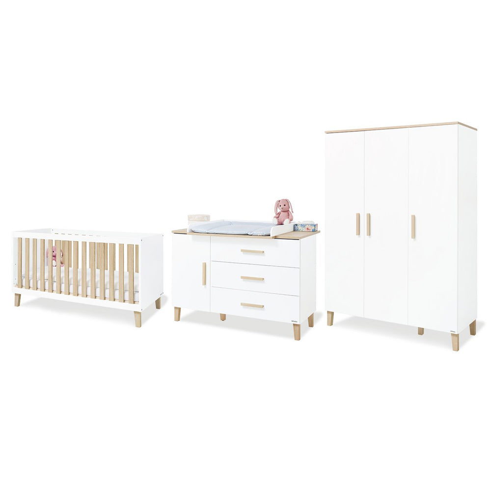 Kinderzimmer Möbel Set Lumi 3-teilig mit Babybett, Kommode und Kleiderschrank für mitwachsendes Baby- und Kinderzimmer Neu Sale