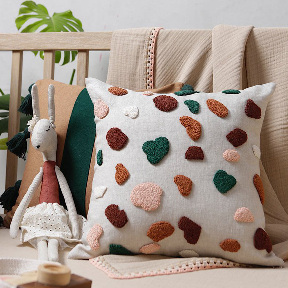 Kissen Terrazzo Muster 40x40 cm aus Leinen und Baumwolle, ideal für Textilien im Kinderzimmer und als dekoratives Kissen für Kinder.