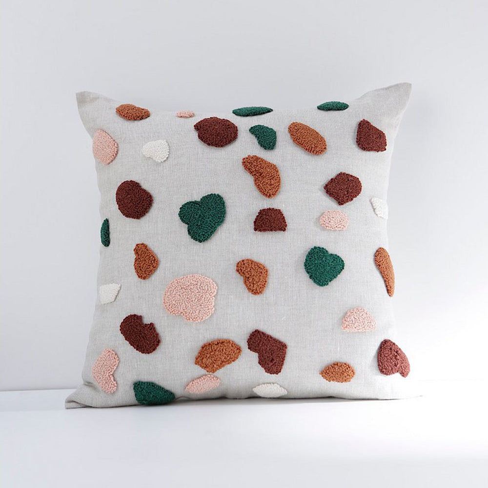 Kissen mit Terrazzo Muster aus Leinen und Baumwolle, ideal für Textilien und Kissen im Kinderzimmer, Größe 40 x 40 cm, farbenfrohes Design.