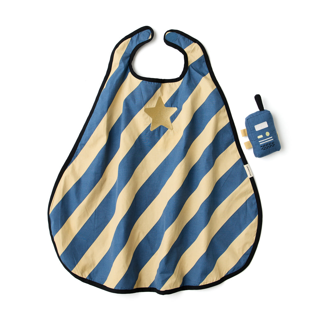 Kinderkostüm Umhang mit blauen und beigen Streifen und Stern, geeignet für 3-5 Jahre, ideal für Spielzeug & Spiele und festliche Anlässe