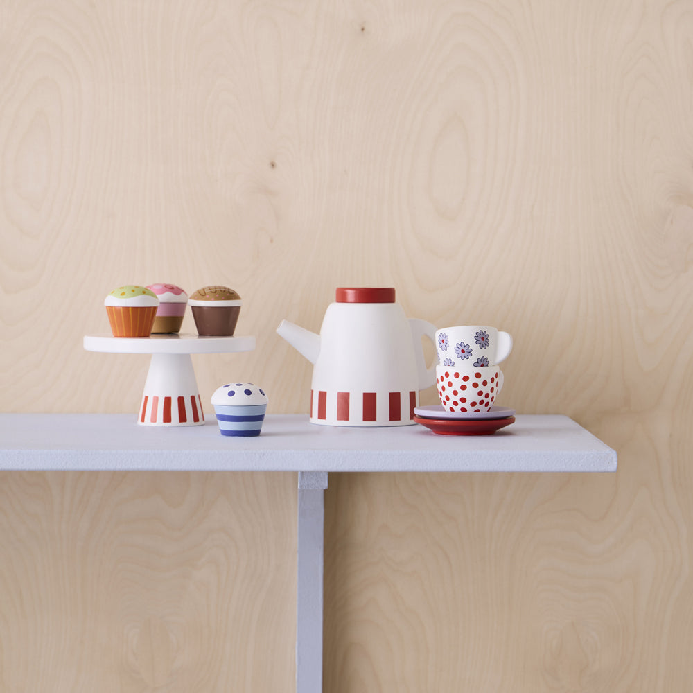 Holz Kuchenständer-Spielset Moomin mit 5 Teilen für Kinderküche, ideal für Motorik- & Holzspielzeug, Geschenkideen und spielerisches Lernen zu Hause.