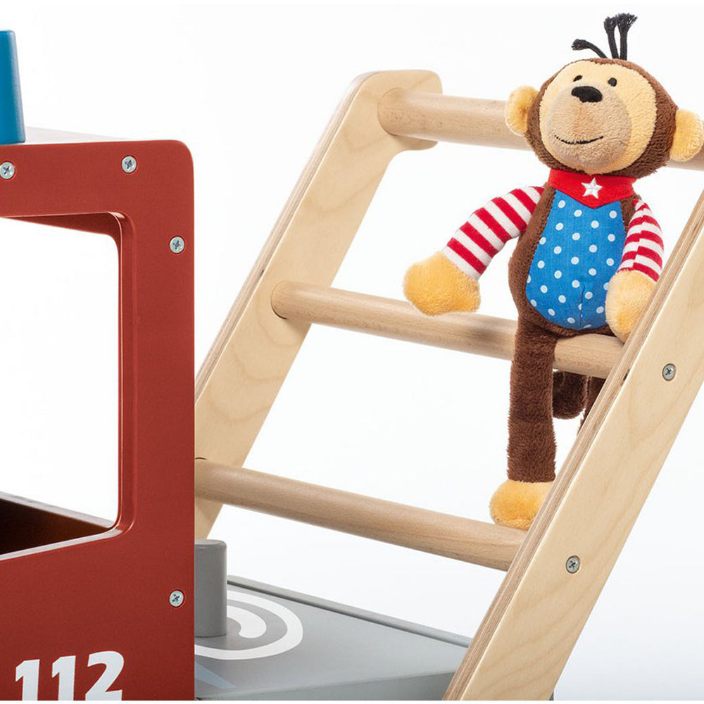 Lauflernwagen Feuerwehrauto mit Bremssystem und abnehmbarer Box aus Holz, ideal für Spielzeug & Spiele und Spiel & Bewegung Kinder.