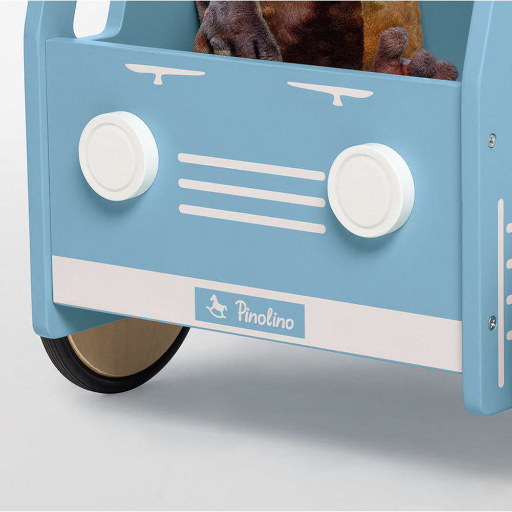 blauer Lauflernwagen Kipplaster mit Bremssystem aus Holz, Teil der Fahrzeuge & Transport Themenwelt für Kinder spielerisch entdecken