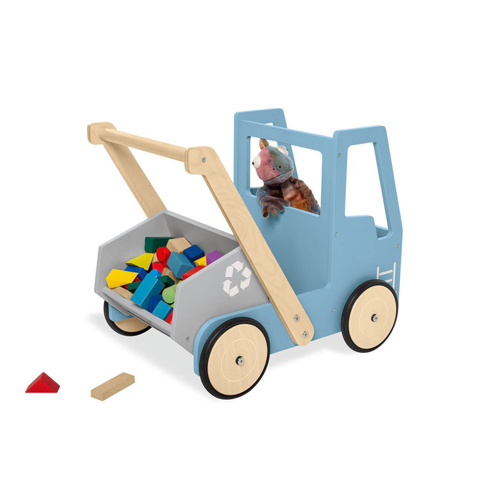 Lauflernwagen Kipplaster aus Holz mit Bremssystem, kippbarer Mulde und bunten Bauklötzen aus Spielzeug & Spiele Sammlung Kinderfahrzeuge