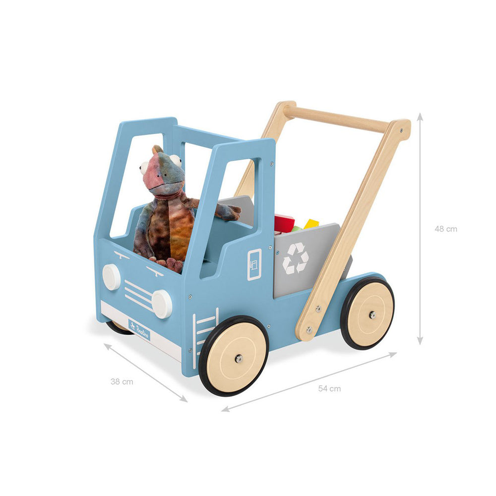 Blauer Lauflernwagen Kipplaster aus Holz mit Bremssystem, kippbarer Mulde, Spielzeug & Spiele, Fahrzeuge & Transport Kinderwelt