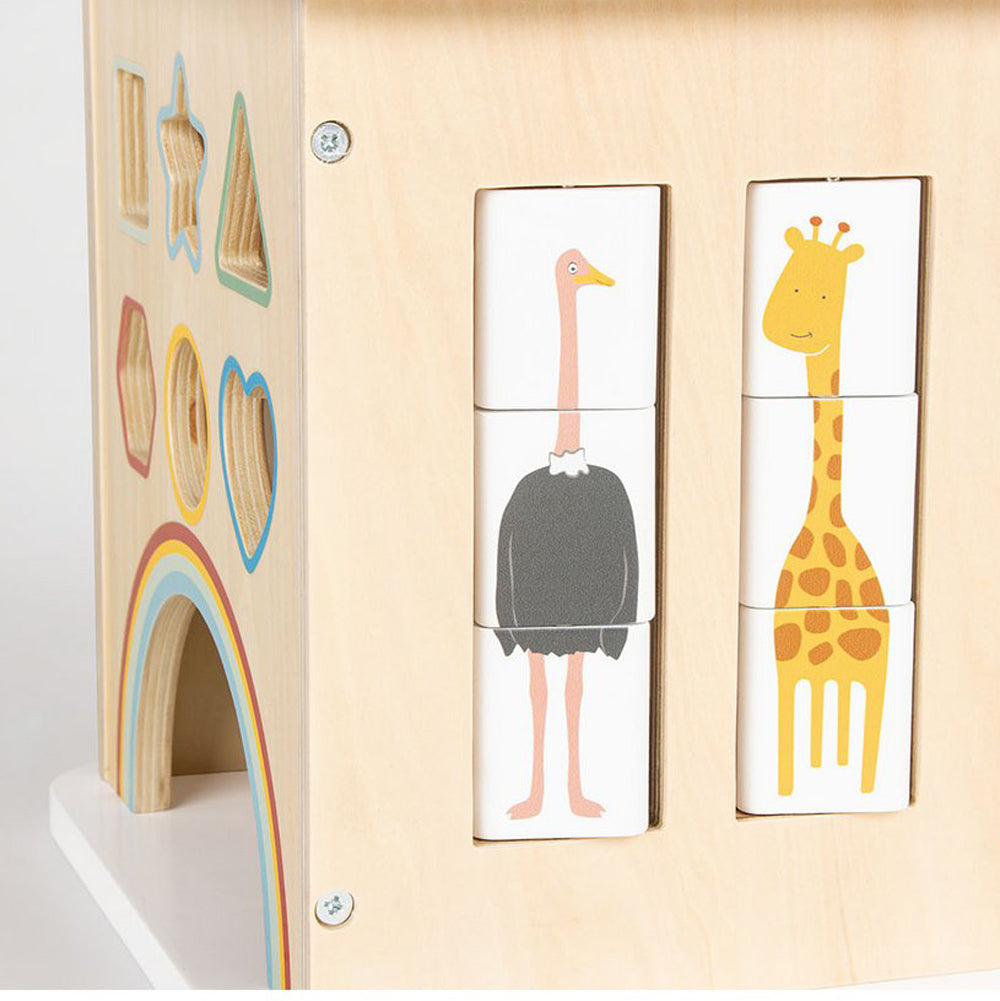 Motorikwürfel aus Linde mit 9 Steckteilen, farbenfrohe Tiermotive, ideal für Spiel & Bewegung Kinder sowie Motorik- & Holzspielzeug.