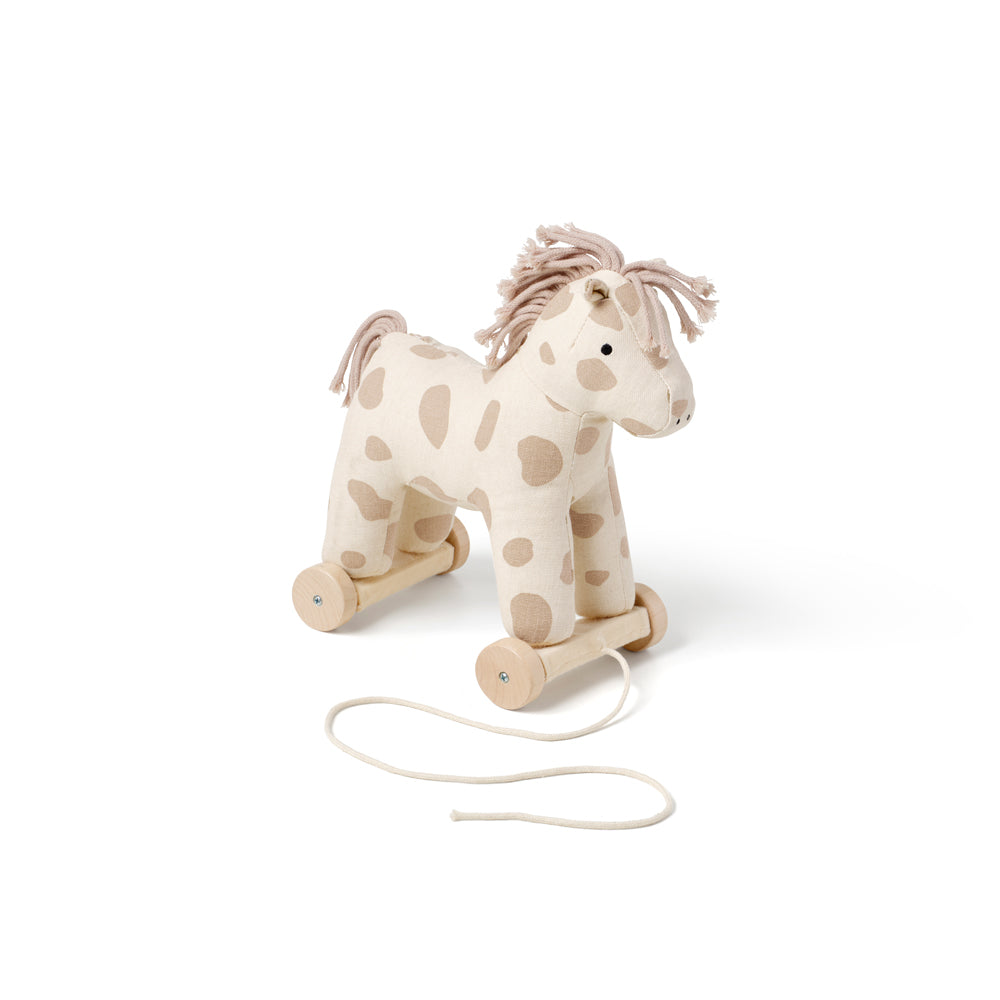 Nachziehpferd aus Holz und Baumwolle, ideal für Spielzeug & Spiele, Geschenke und kreative Spiel- und Bewegungsförderung bei Kindern.