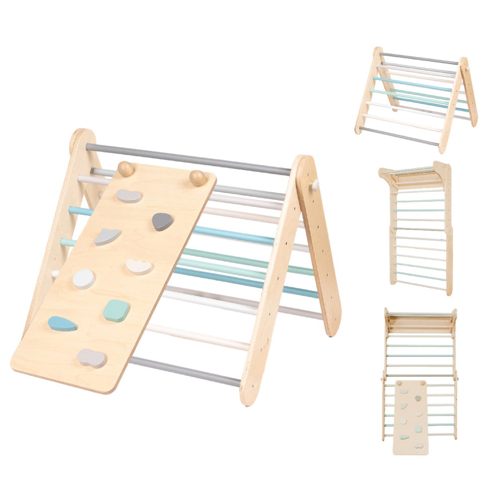 2in1 Rampe und Rutsche aus Birkensperrholz in Pastellfarben, ideal für Kletterdreieck oder Sprossenwand im Kinderzimmer.