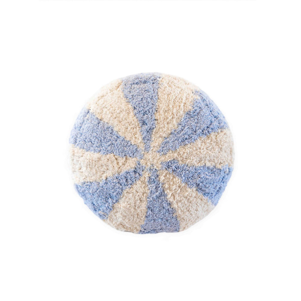 Getufteter Pouf im Streifendesign in Blau und Beige, Sitzmöbel aus der Zirkus Themenwelt für Kinder und gemütliche Sitzsäcke & Bodenkissen.