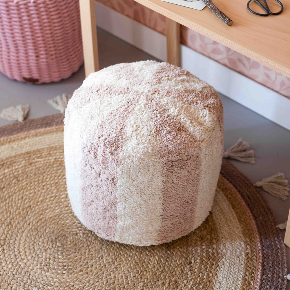 Gestreifter Pouf Zirkus, getufteter Hocker 45 cm, ideal für Sitzsäcke & Bodenkissen in der Zirkus Themenwelt für Kinderzimmer.