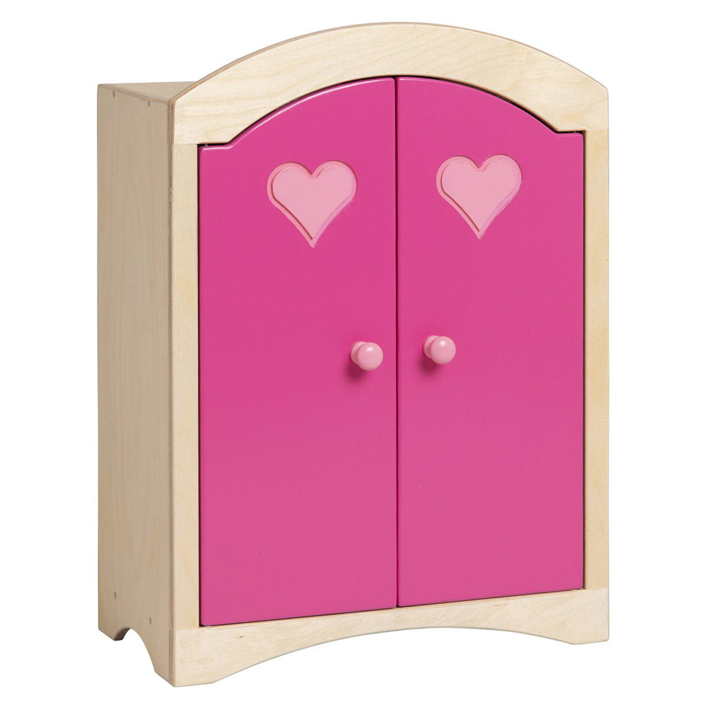 Puppen-Kleiderschrank aus Holz in Pink mit Herzmotiven, ideal für Spielzeug & Spiele, Neu, 45x21x60 cm, fördert Fantasie und Ordnung.