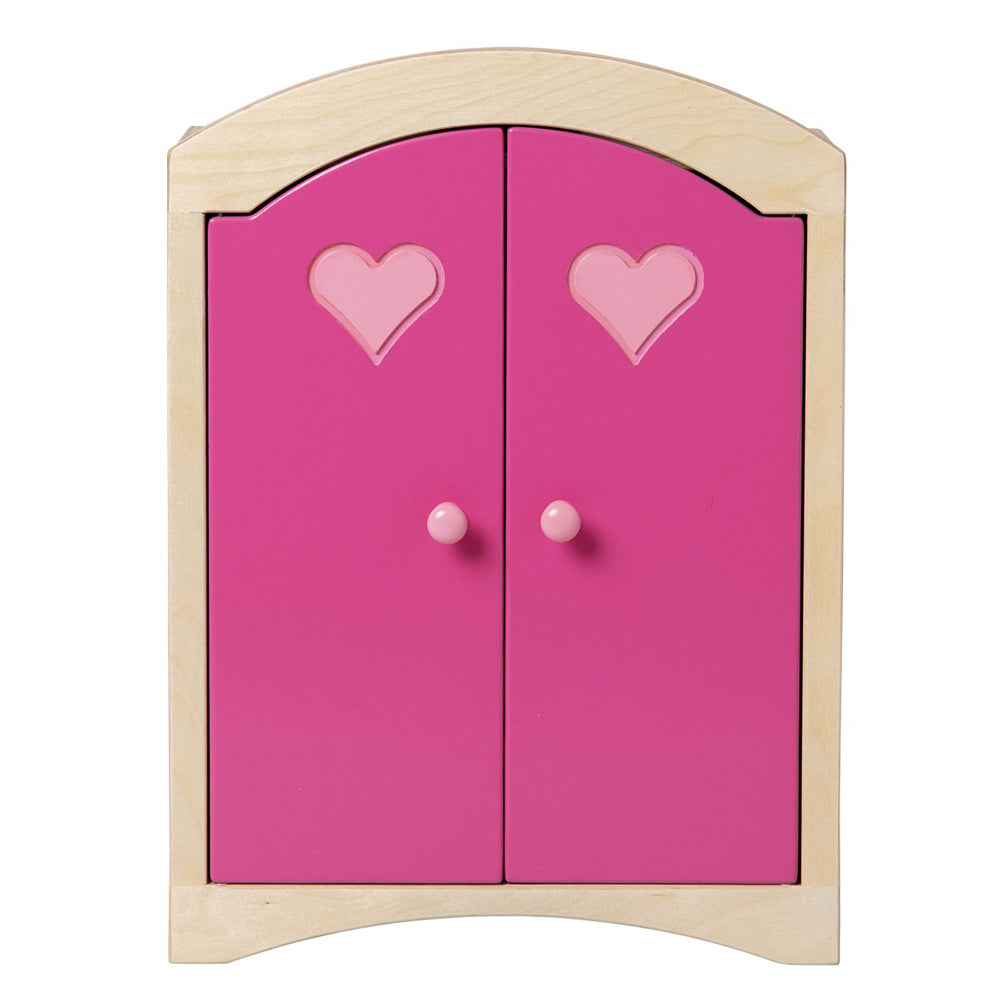 Puppen-Kleiderschrank aus Holz in Pink mit Herz-Motiv, perfekt für spielerische Rollenspiele aus Spielzeug & Spiele, Neu.