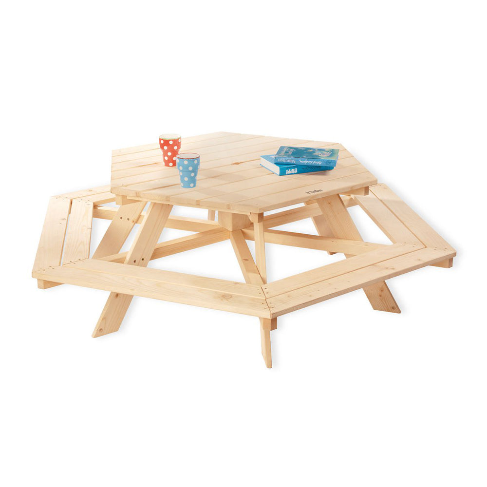 campingtisch 6 eckig Sitzgarnitur eckig für bis zu 6 Kinder, Vollmassiv Nadelholz
