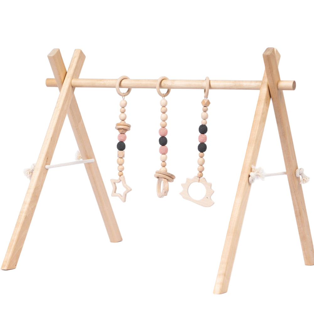 Spielbogen Babygym aus Holz mit liebevollen Anhängern, ideal für Spielzeug & Spiele, Geschenke sowie Baby Textilien und Zubehör.