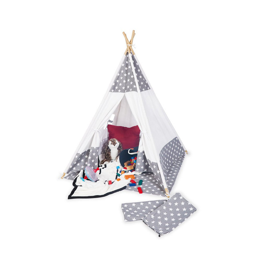 Spielzelt-Set Tipi mit Bodenmatte und Aufbewahrungsbeutel in Sternenmuster, ideal für Spiel & Bewegung Kinder in der Zirkus Themenwelt.