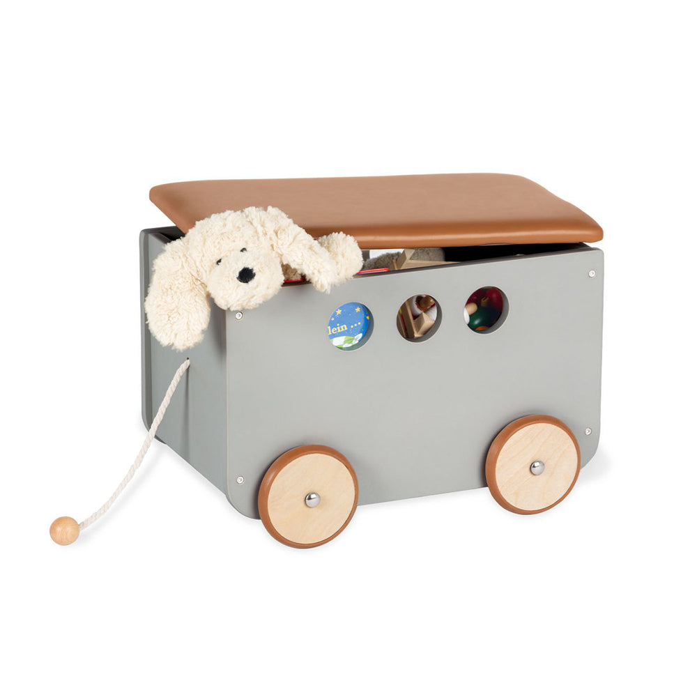 Aufbewahrungskiste auf Rollen mit Deckel und Plüschhund, ideal für Aufbewahrung im Kinderzimmer und praktische Ordnungslösung Neu Sale