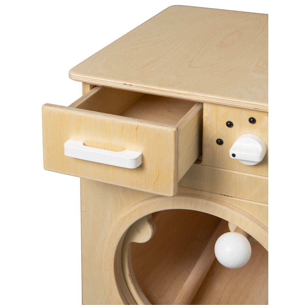 Spielzeugwaschmaschine aus Holz mit drehtrommel und Drehknöpfen, ideal für Spielzeug & Spiele und Kinderküchen Zubehör.