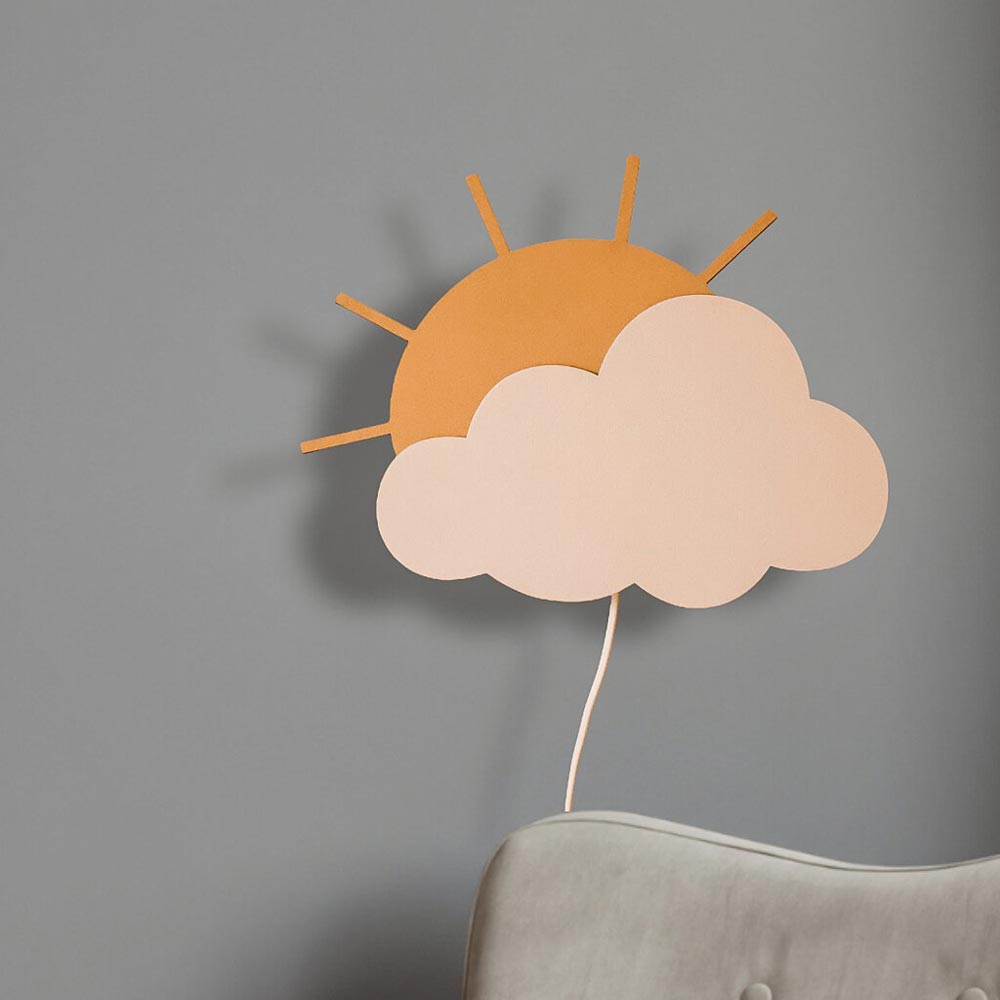 Wandlampe Sonne & Wolke aus Holz