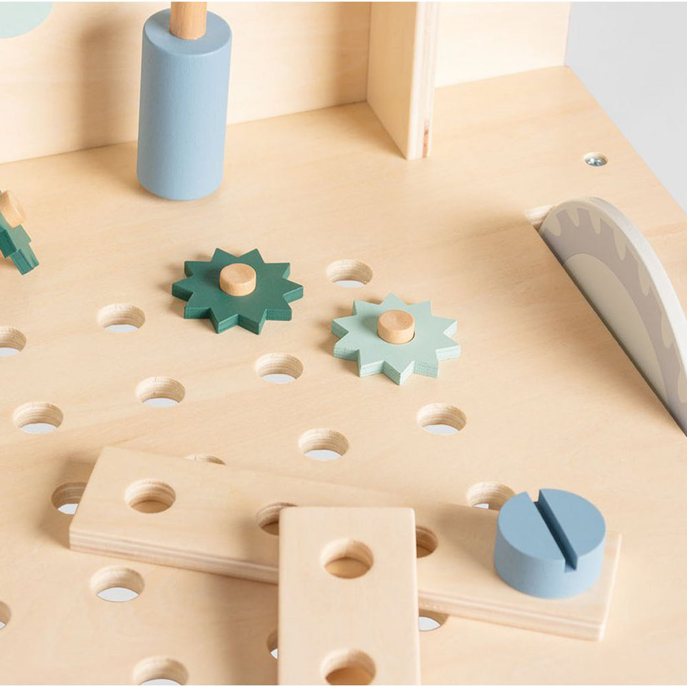 Holz-Werkbank-Spielset mit 26 Teilen, ideal für Motorik- & Holzspielzeug, fördert Geschicklichkeit bei Spielzeug & Spiele Geschenke für Kinder.
