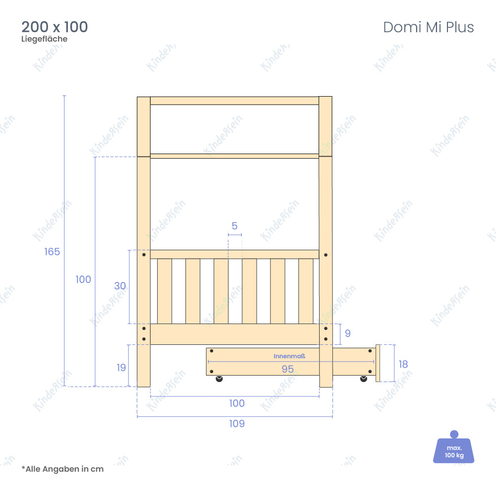 Kinder Hausbett Domi Mi Plus aus Holz mit Rausfallschutz & Schublade, Hausbett-Kiefer - Kindersein