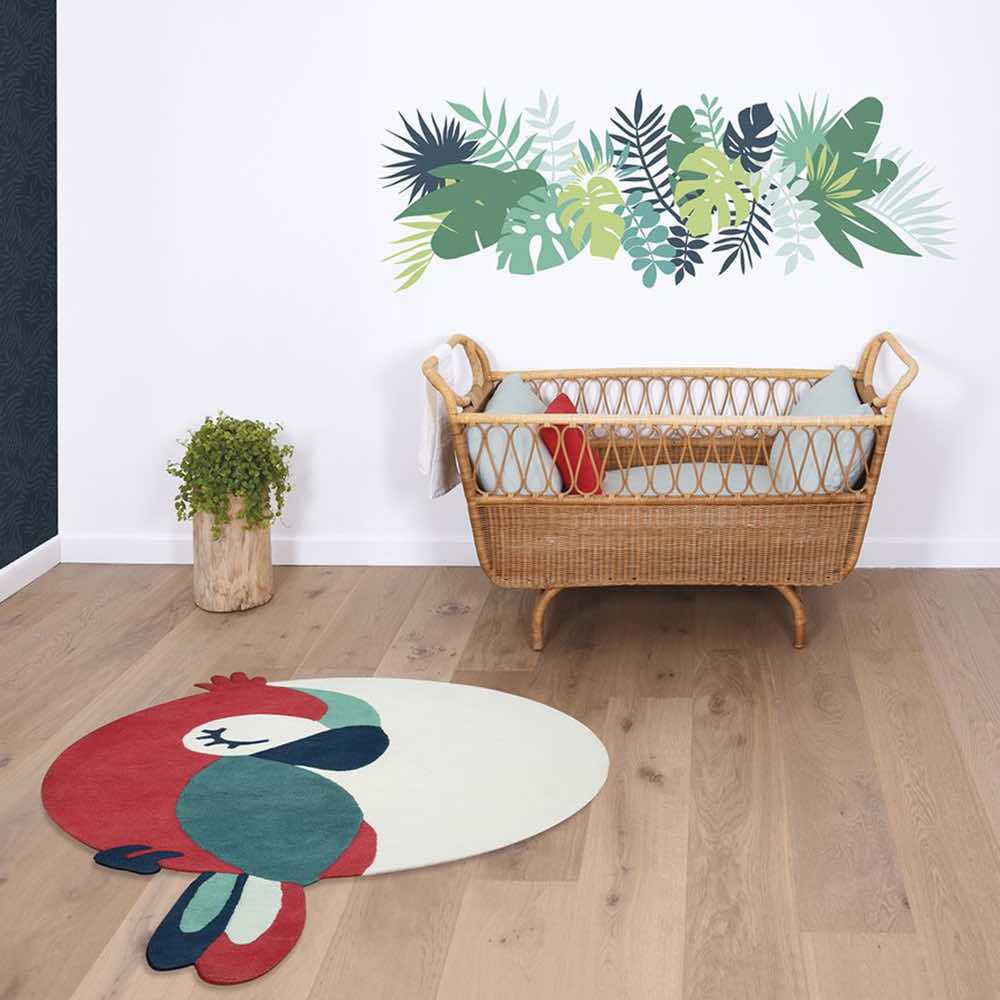 Baumwollteppich Papagei Tropisch rot / grün Maße 120 x 160 cm, Teppich - Kindersein