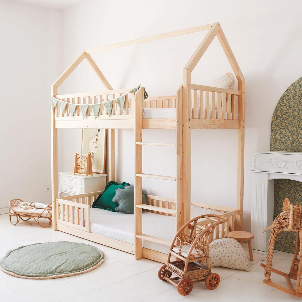 Kinder Etagenbett Bianco aus Holz, Etagenbett-Kiefer - Kindersein