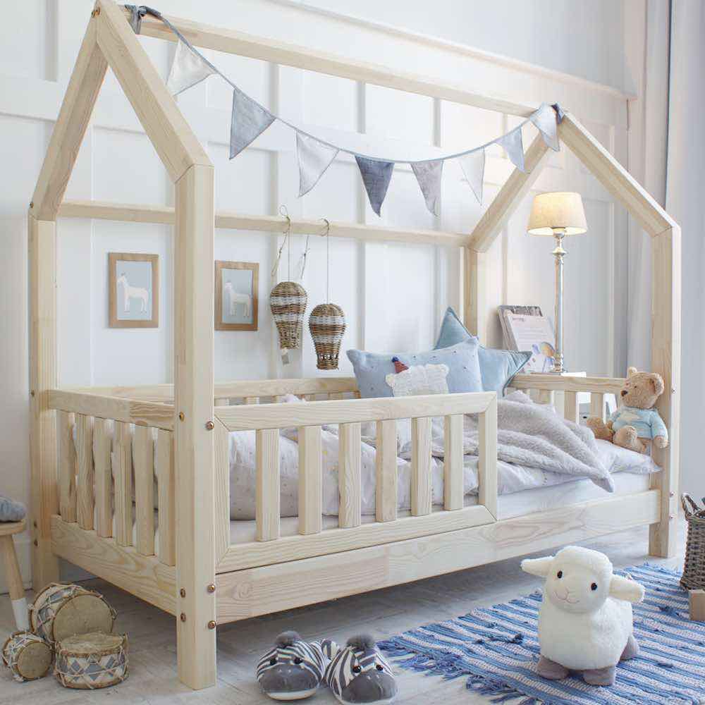 Kinder Hausbett Bianco aus Holz, Hausbett-Kiefer - Kindersein