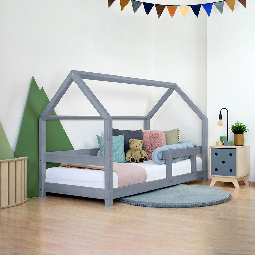 Auszieh-Hausbett für 2 | Set aus Bett, Rausfallschutz & Ausziehschublade, Massivholz Hausbett-Set - Kindersein