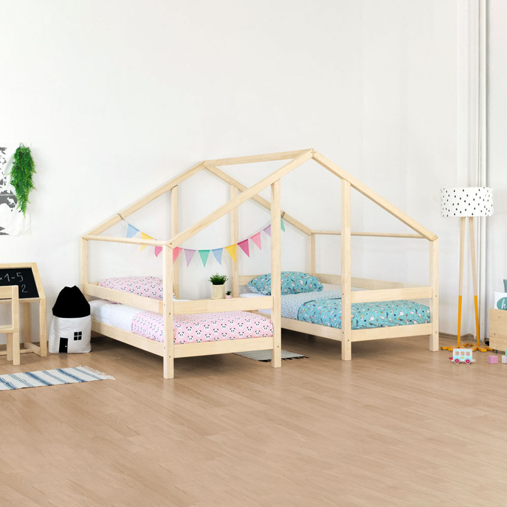 Hausbett Villy für 2 Kinder aus Massivholz, Massivholz Hausbett - Kindersein