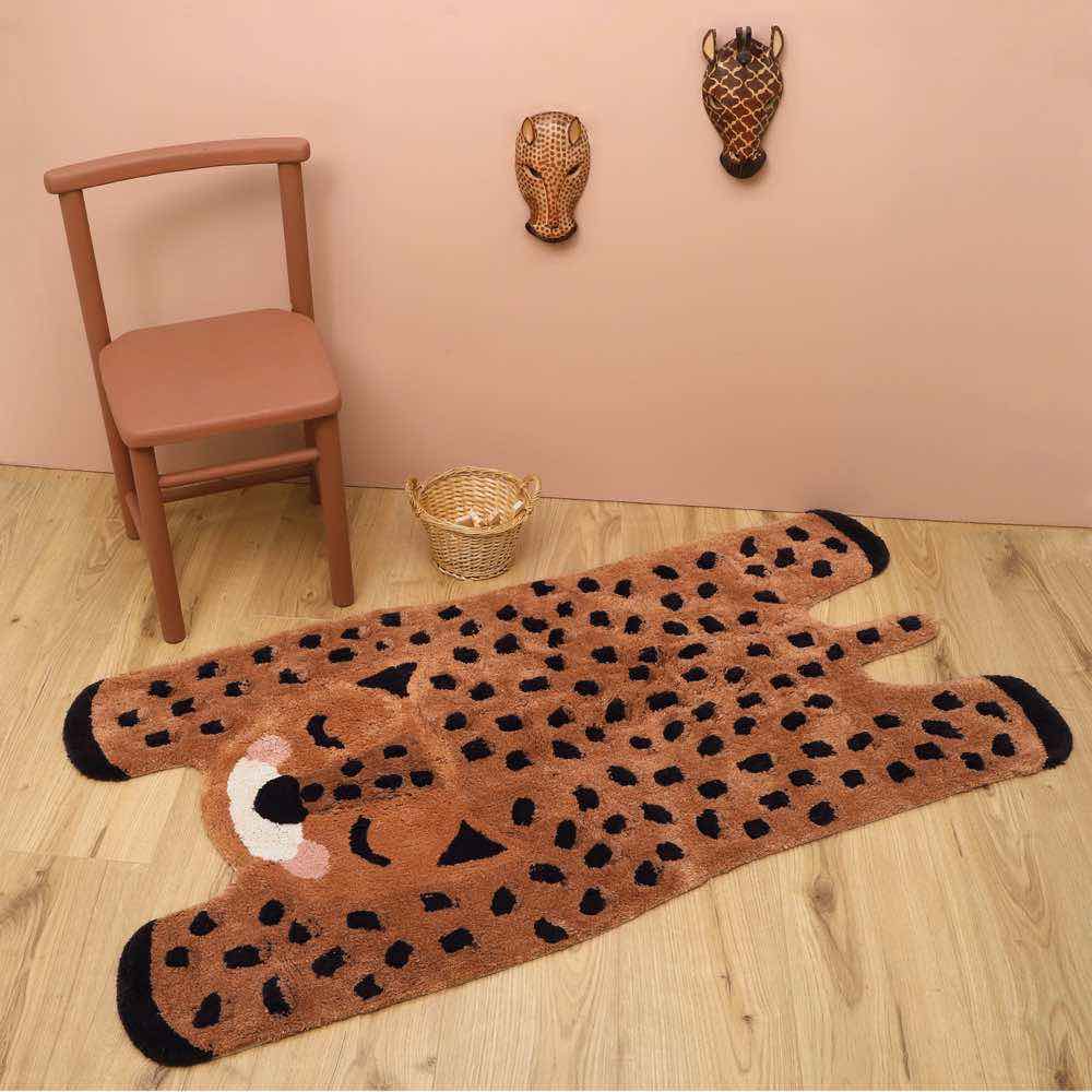 Kinder-Teppich 65 x 125 cm in Gepard-Form maschinenwaschbar
